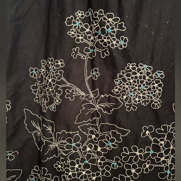 Studio 1940 Black Cotton Turquoise Floral Embroidered High Waist Sundress Sz12 - Picture 2 of 9